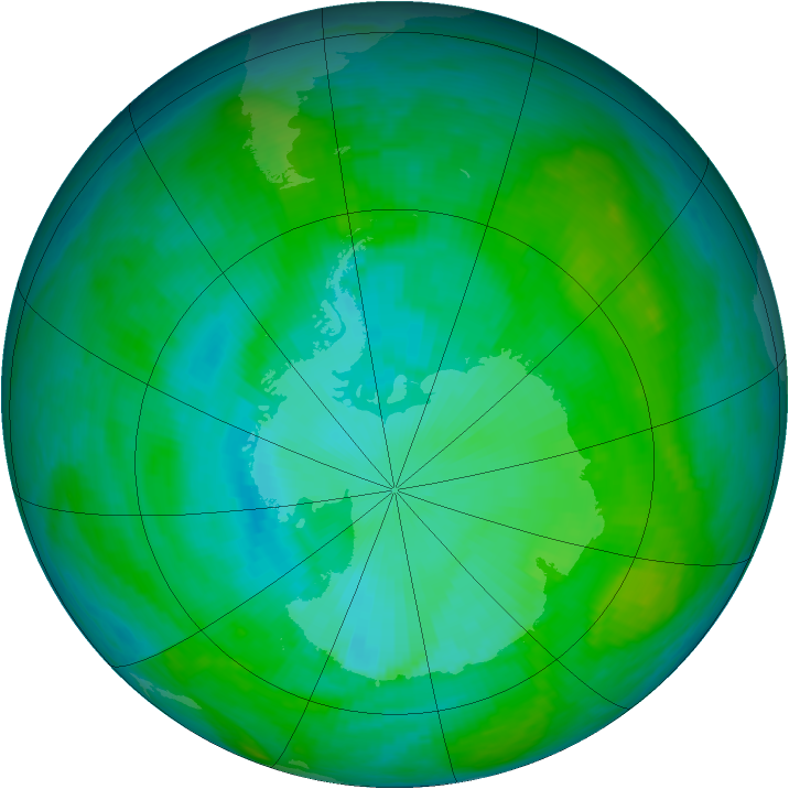 Antarctic ozone map for 16 January 1990